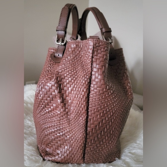 Woven Genuine Leather Tote Bag in Brown - Picture 10 of 12